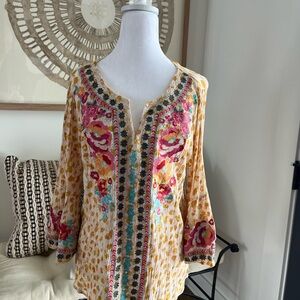 Embroidered Floral Boho Top - Multicolor